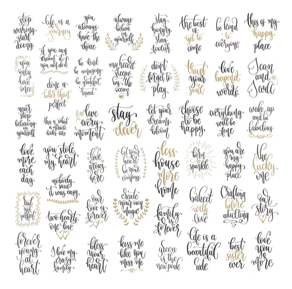 Conjunto de 50 letras a mano texto de la inscripción citas positivas diseño, motivación y frases de inspiración — Archivo Imágenes Vectoriales