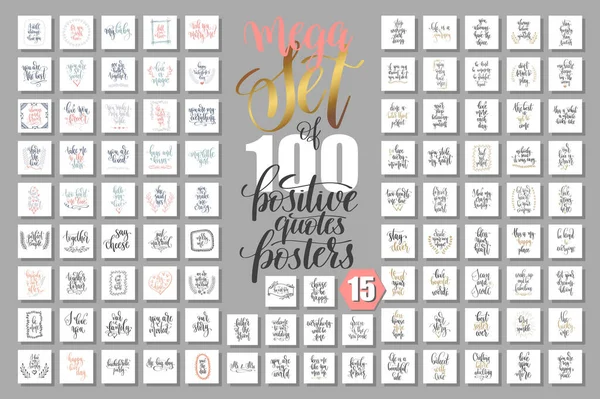 Mega set of 100 positive quotes posters, motivational and inspirational phrases isolated to print, — Stock Vector