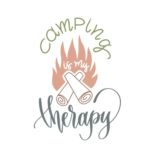 Camping es mi terapia - texto de inscripción de letras de mano cita positiva para el diseño de aventura de camping — Archivo Imágenes Vectoriales