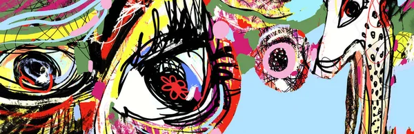 Pintura digital abstrata original do olho humano, composição colorida na arte moderna contemporânea, perfeito para design de interiores —  Vetores de Stock