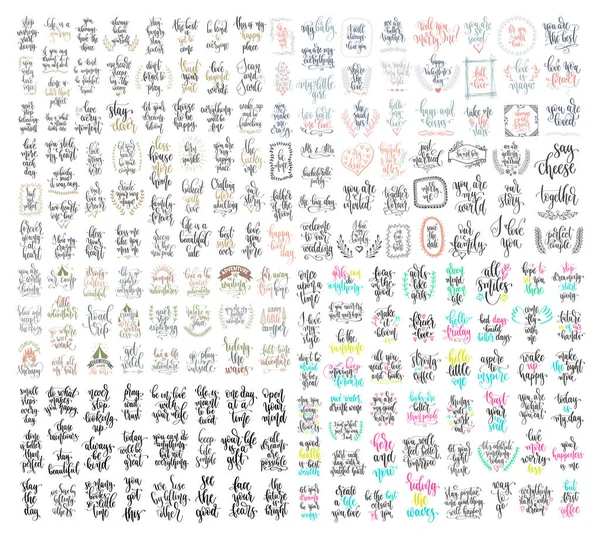Set dari 200 huruf tangan prasasti positif kutipan, motivasi dan inspirasi frasa - Stok Vektor