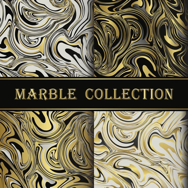 Conjunto de fundos abstratos. Texturas de marmorização de tinta. Preto e ouro . —  Vetores de Stock
