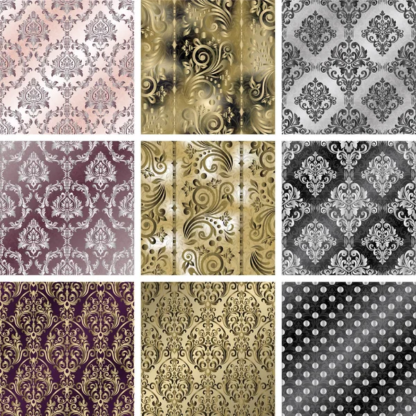 Colección de patrones sin costura damasco — Archivo Imágenes Vectoriales