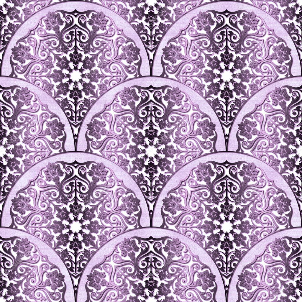 Vintage ornamental template with pattern. Purple color.