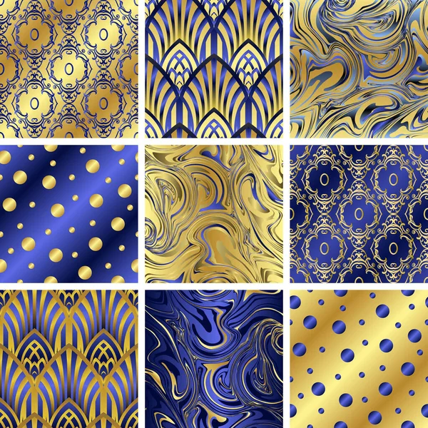 Een aantal abstracte achtergronden. Inkt marmerende texturen. Blauw en geel — Stockvector