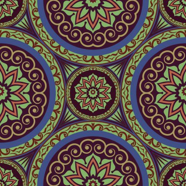 Mandala. Kusursuz vektör arkaplanı. Şablonlu klasik süs şablonu. Barok, İslam, Türkçe, Hint, Arapça.