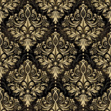 Kusursuz Damask Duvar Kağıdı. Şam süsü ile kusursuz desen. Vektör vintage çiçeksiz desen elementi.