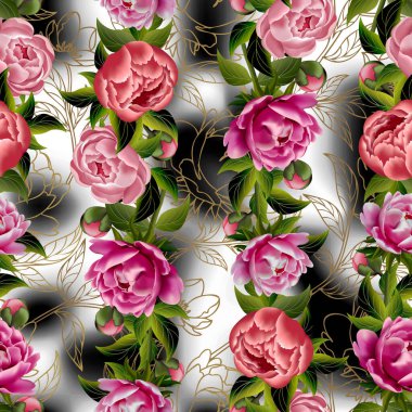 Çiçeksiz desenli arka plan. Çiçekli eski duvar kâğıdı. siyah ve beyaz.