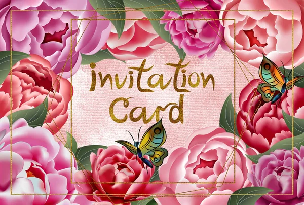 Modèle Carte Invitation Mariage Botanique Design Cadre Composition Fleurs — Photo