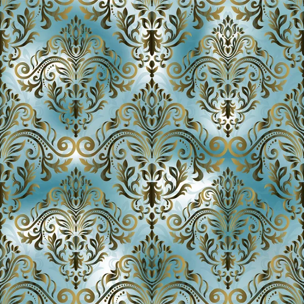 Sömlös Damast Wallpaper Sömlöst Orientaliskt Mönster Blå Färg — Stock vektor