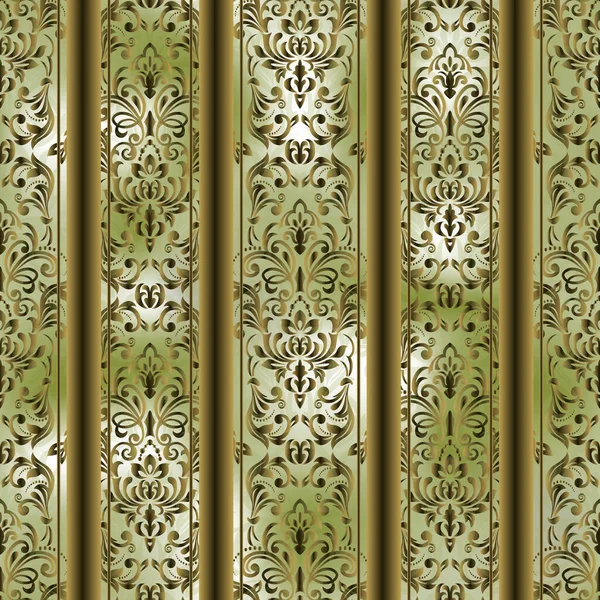 Безшовний Візерунок Дамаським Орнаментом Дамаські Шпалери Зелений Колір — стоковий вектор