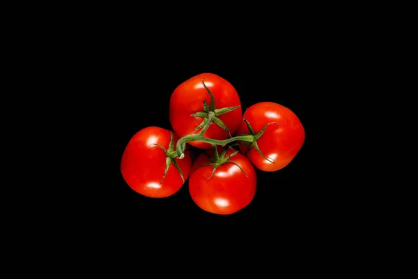 Zweig roter Tomaten auf schwarzem Hintergrund — Stockfoto