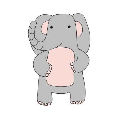 Sevimli çizgi fil karakter, izole vektör çizim basit tarzı.