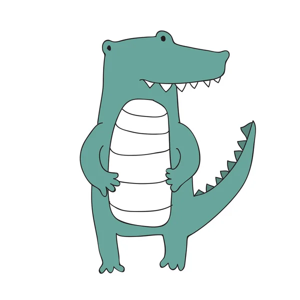 Personagem de crocodilo de desenho animado bonito, vetor isolado ilustração em estilo simples . — Vetor de Stock