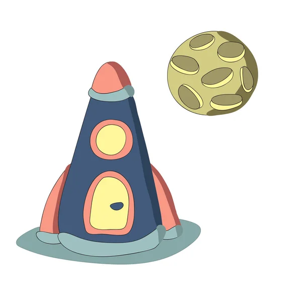 Rocket and the planet, vector isolated illustration in simple style. — Stock Vector