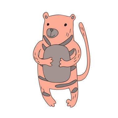 Sevimli çizgi kaplan karakter, izole vektör çizim basit tarzı.