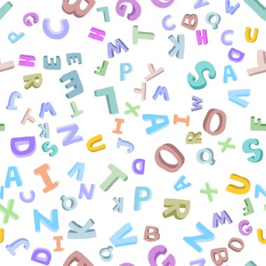 Vektör seamless modeli çizilmiş çocuk alfabesi. 3D doodle harfler. Çocuklar için ABC yazı tipi arka plan.