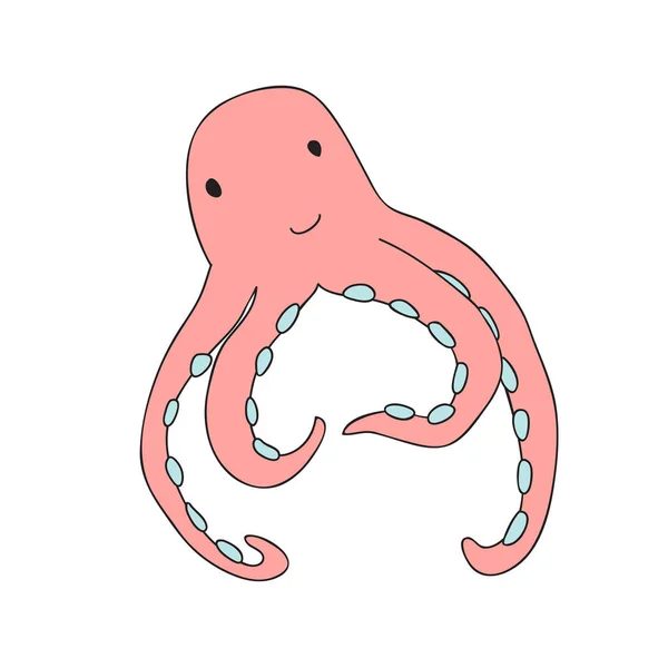 Roztomilý kreslený chobotnice charakter, vektorové, samostatný ilustrace v jednoduchém stylu. — Stockový vektor