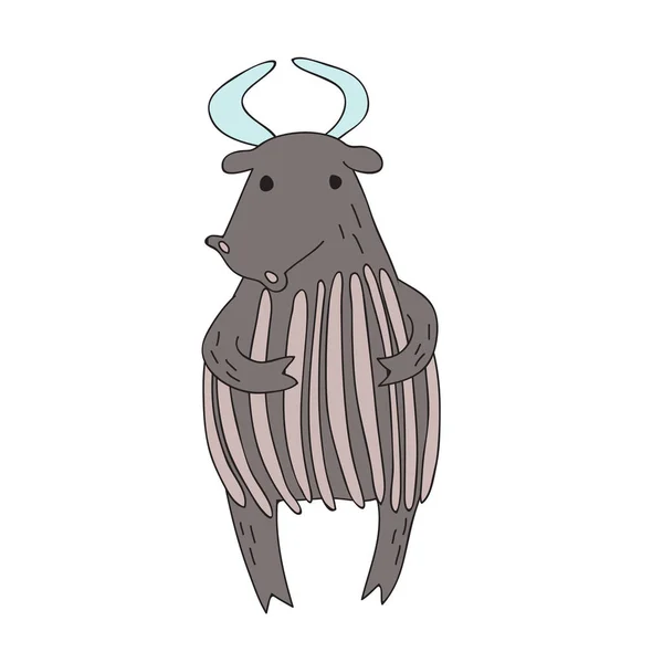 Mignon personnage de taureau de dessin animé ou de yak, illustration vectorielle isolée dans un style simple . — Image vectorielle