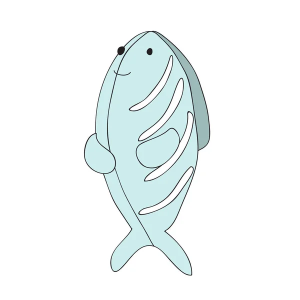 Personagem de peixe de desenho animado bonito, ilustração isolada vetorial em estilo simples . — Vetor de Stock