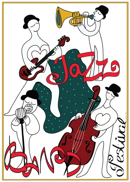 Plakat festiwalu muzyki jazzowej oraz koncertów. Zespół jazzowy. — Wektor stockowy