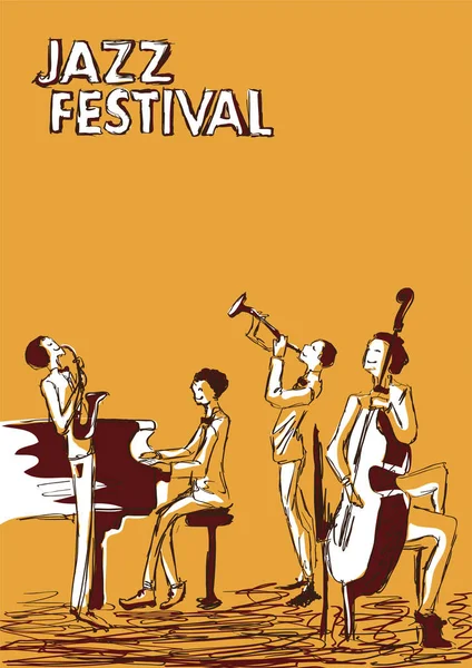 Plakat festiwalu muzyki jazzowej oraz koncertów. Zespół jazzowy. — Wektor stockowy