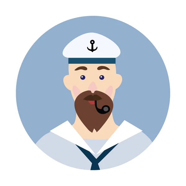 Portrait d'un marin barbu avec pipe à fumer dans la bouche. Illustration vectorielle, isolée sur blanc . — Image vectorielle