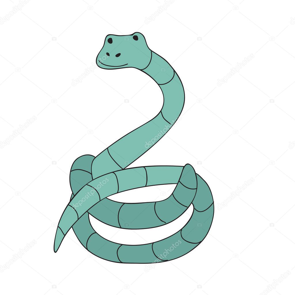 Cute cartoon snake character, vector isolated illustration in simple style.