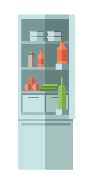 Refrigerador casero con comida y bebida. Ilustración vectorial en estilo plano, aislada en blanco . — Vector de stock