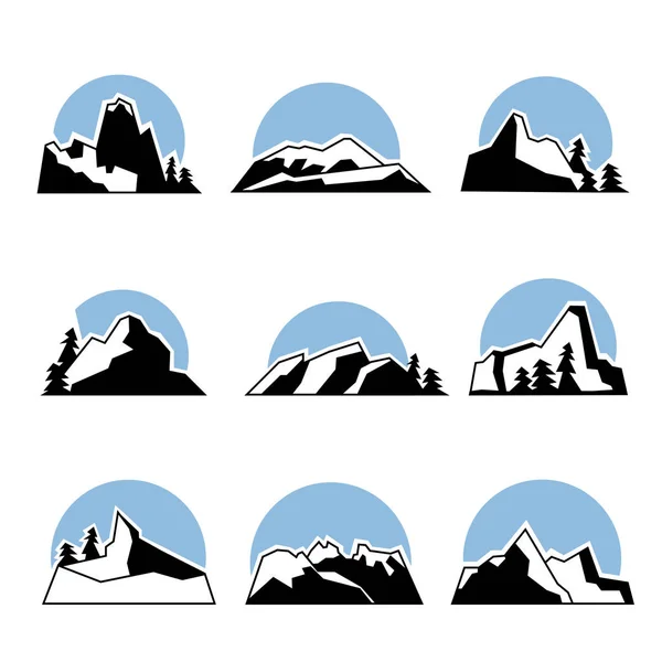 Set logo gunung. Vektor ilustrasi, diisolasi pada putih . - Stok Vektor