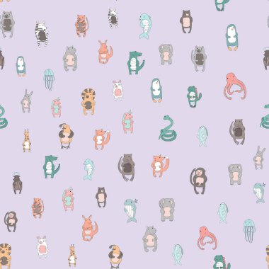 Sevimli çizgi hayvan karakter. Dikişsiz desen, vektör çizim basit tarzı.