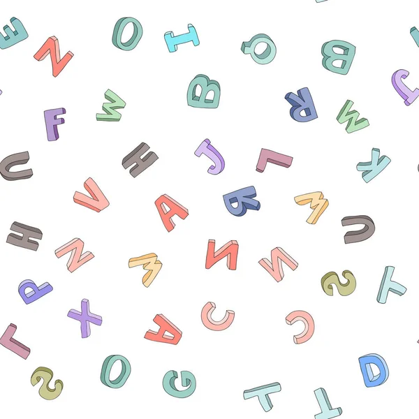 Vector sömlösa mönster av handritade barnens alfabet. 3D doodle bokstäver. ABC teckensnitt bakgrund för barn. — Stock vektor