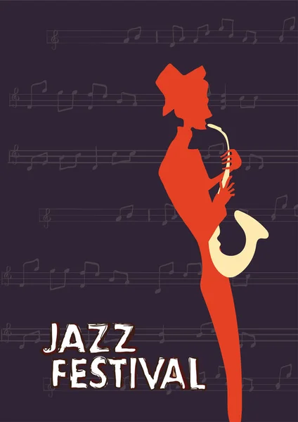 Cartel para el festival de música de jazz o concierto. El músico toca el saxofón . — Archivo Imágenes Vectoriales