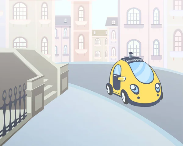 Taxi voiture garée à l'entrée d'une maison dans la rue de la ville. Illustration vectorielle . — Image vectorielle