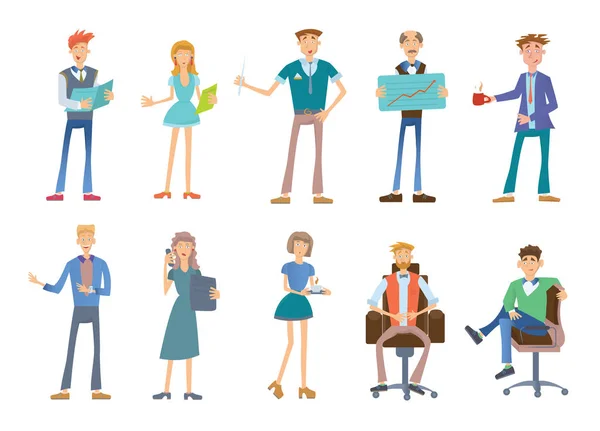 Set of business people in a casual wear. Company staff, vector illustration on white. — Stock Vector