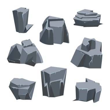 Gri taş ayarlayın. Vektör çizim, üzerinde beyaz izole.