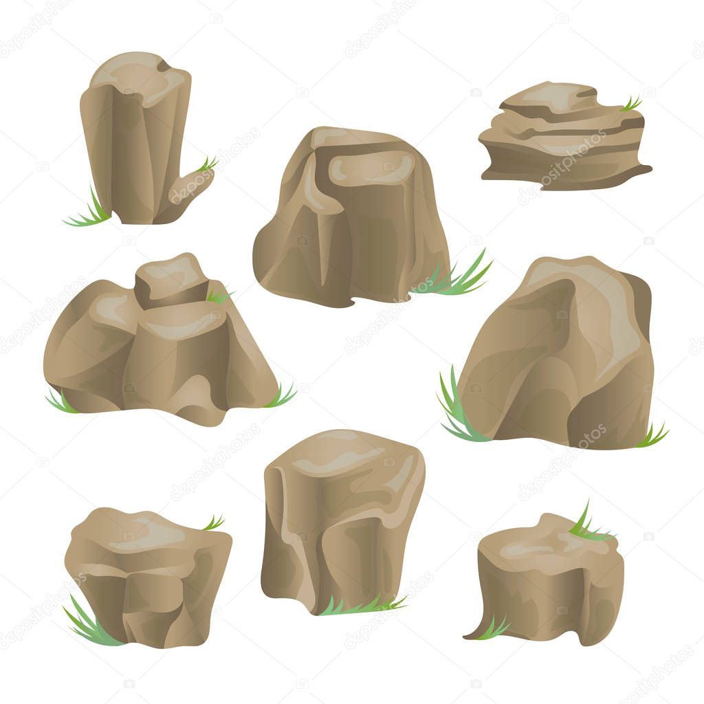 Rock stone set. Vector illustration, isolated on white.