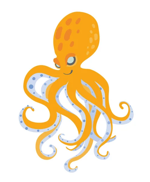 Lindo pulpo de dibujos animados, ilustración vectorial, aislado en blanco . — Archivo Imágenes Vectoriales