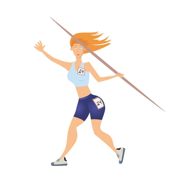 Woman throwing the javelin. Vector illustration, isolated on white. — Stock Vector