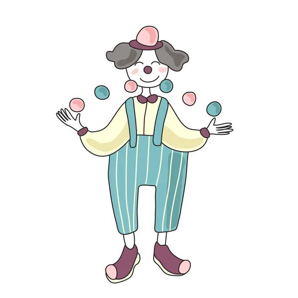 Circus performer. Man clown juggling balls. Vector illustration, isolated on white background. — Stock Vector