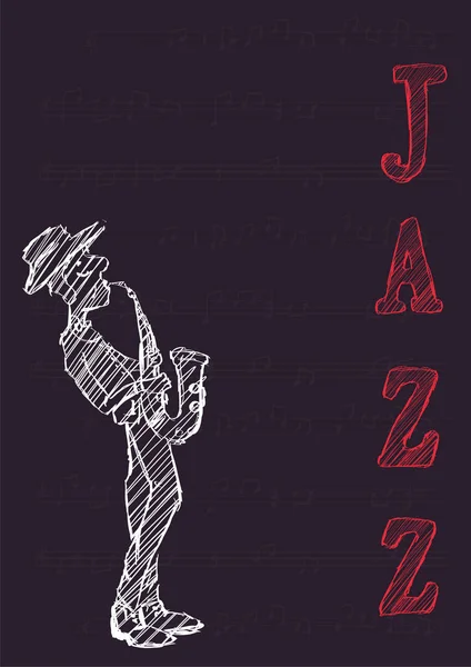 Cartel para el festival de música de jazz o concierto. El músico toca el saxofón . — Archivo Imágenes Vectoriales