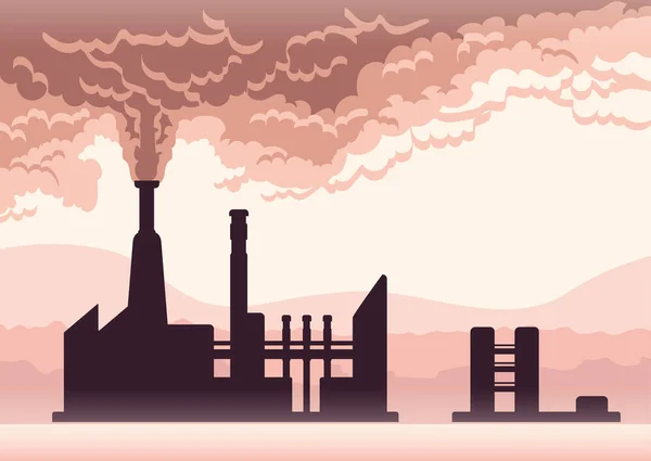 Environmental pollution poster. Smoke from a factory chimney. Vector illustration with copy space. — Stock Vector