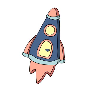 Uzay roketi. Vektör çizim doodle tarzı, beyaz arka plan üzerinde izole.