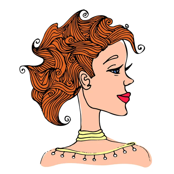 Porträt einer Frau mit lockigem Haar im Profil. Vektordarstellung, isoliert auf weißem Hintergrund. — Stockvektor