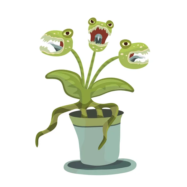 Carnivorous plant in a pot. Vector illustration for Halloween, isolated on white. — Stock Vector