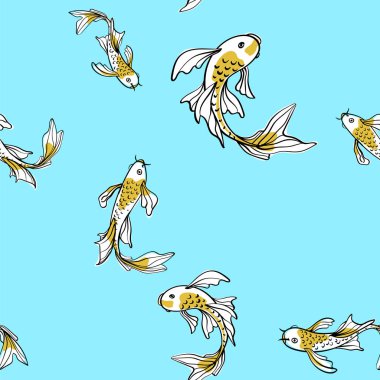 Japon carps koi ile Seamless oryantal modeli. Arka plan, vektör çizim.