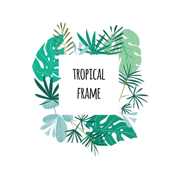 Marco tropical, plantilla con lugar para texto. Ilustración vectorial, aislada en blanco . — Vector de stock