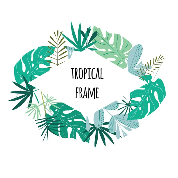 Marco tropical, plantilla con lugar para texto. Ilustración vectorial, aislada en blanco . — Vector de stock