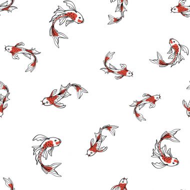 Japon carps koi ile Seamless oryantal modeli. Arka plan, vektör çizim.