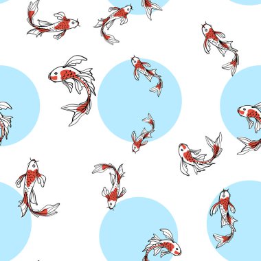 Japon carps koi ile Seamless oryantal modeli. Arka plan, vektör çizim.